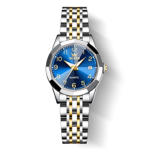 OLEVS レディース腕時計 日本製クォーツ ステンレスバンド クラシック文字盤 夜光機能 30M防水 ビジネス 女性用ウォッチ 人気 おしゃれ かわいい ギフト watch for women